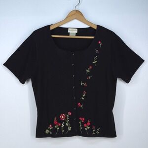Jaclyn Smith Floral Knit Cardigan Womens XL Short Sleeve Cottagecore Grannycore